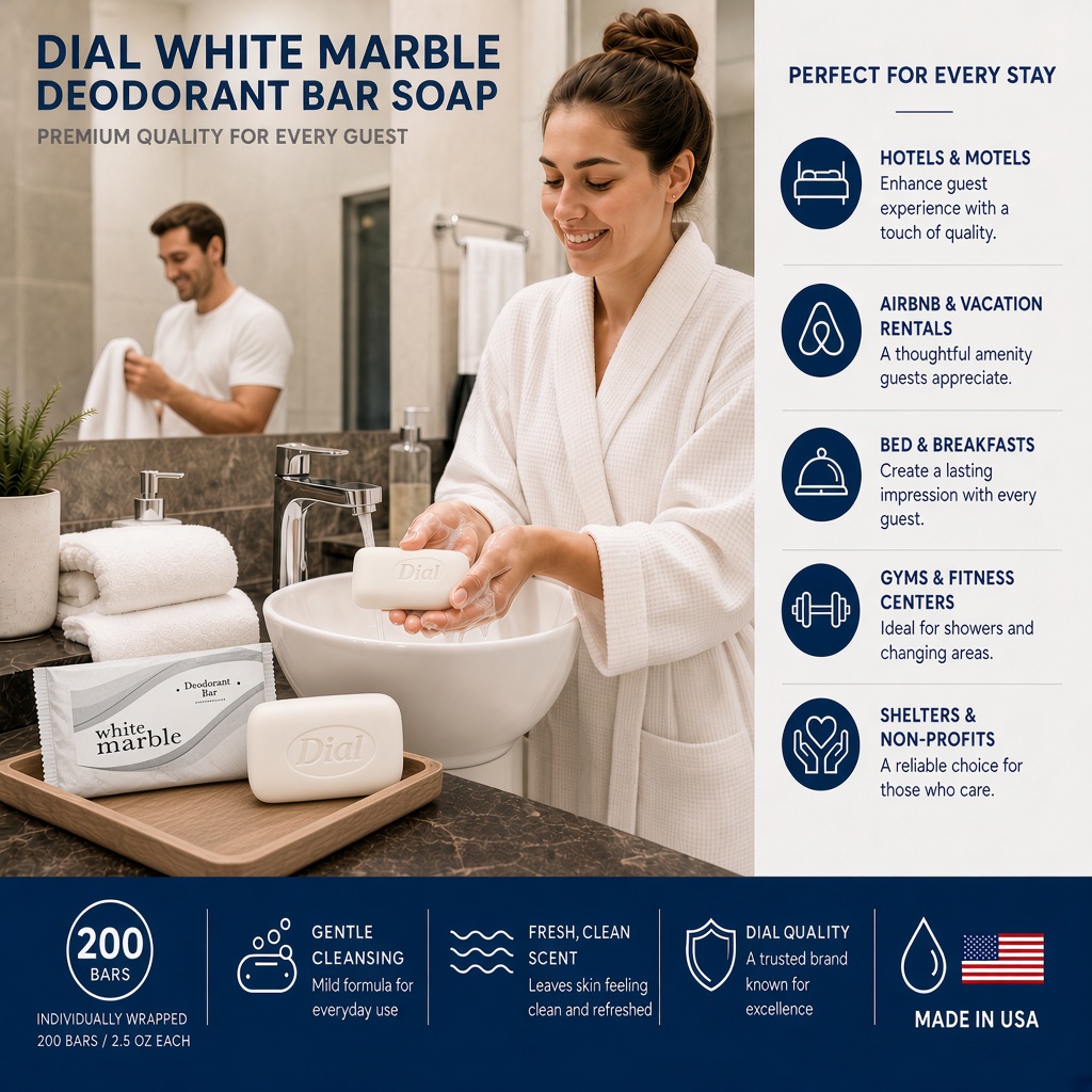 DIA00197A Dial White Marble 200 bars guest bathroom, Made in USA
