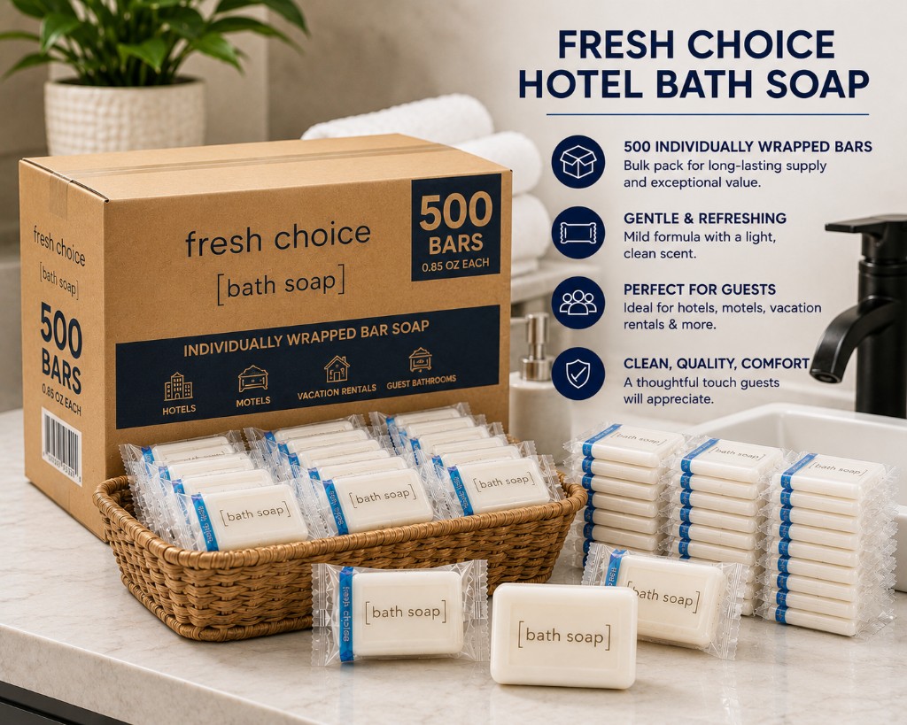 Fresh Choice #1 1/2 500-count box and basket on vanity